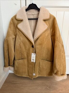 NWT Mango Women's Tan Shearling-Lined  Coat XS